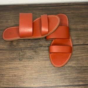 Madewell Boardwalk Double Strap Leather Slides Red Weathered Brick Womens US 7.5